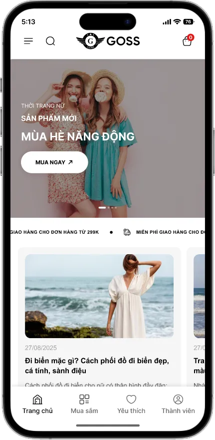 ThoitrangGoss - màn hình chính